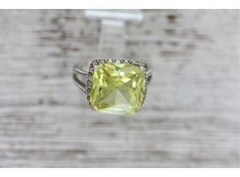 Sterling Silver Yellow Green Brilliant Cz Ring Size 9.25 Classic Pretty Stack