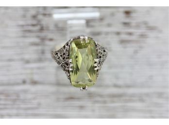 Sterling Silver Lemon Green Citrine Ring Antique Filigree Style Size 6 Classic Pretty Stack