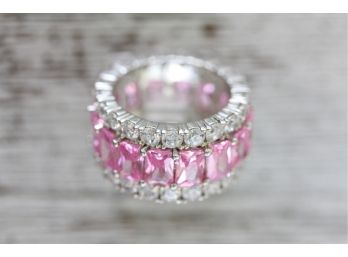 Sterling Silver Ring Brilliant Pink Cz Band Size 6.25 Classic Pretty Stack
