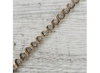 Natural Diamond Gold Vermeil Sterling Silver Tennis Bracelet Chain Link 7.50' Luxury 925