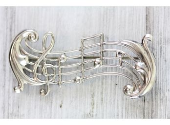 Sterling Silver Brooch Vintage 1940s Musical Notes Beautiful Design Classic Pin