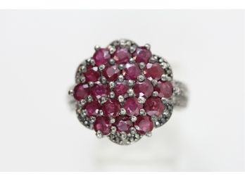 Sterling Silver Ring Red Ruby Natural Cluster Stone Size 6.75 Big Bold Luxury