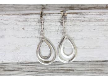 Sterling Silver Earrings Pretty Teardrop Open Work Design Dangles