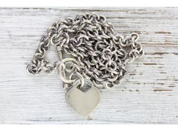 Sterling Silver Heart Chain Charm Toggle Rolo Link Necklace 18 Inches And 32 Grams