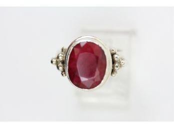 Sterling Silver Ring Faceted Red Ruby Size 6 1/2 Big Natural Gemstone Bali Setting