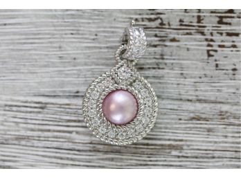 Judith Ripka Sterling Silver Pink Pearl Cz Pendant Enhancer Designer 925 Classic
