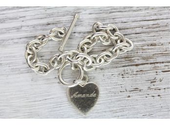 Sterling Silver Bracelet Heart Chain Toggle Mexico 8' 28 Grams