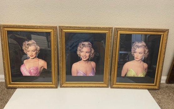 Marilyn Monroe Set Of 3 Prints Black Matte And Gold Frame Great Decor For Large Walk In Closet