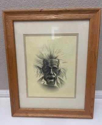 Albert Einstein Lithograph Matted And Framed Art
