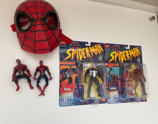 Spider Man Lot Figures New In Box & Vintage Figures Loose Plus Spidey Mask