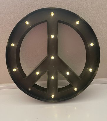 Large Peace Sign Symbol Marquis Lighted Wall Hanging Or Shelf Decor Battery Operated