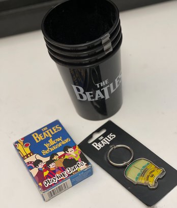 The Beatles Memorabilia Keychain, Cup Set, Playing Cards Lot Of 3