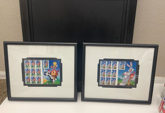 Matching Set Of Looney Toons Framed Matted Collectible Postage Stamps