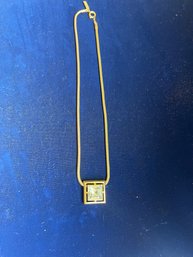 Vintage Gold Toned White Rhinestone Princess Cut Gemstone Necklace Snake Chain Costume Jewelry