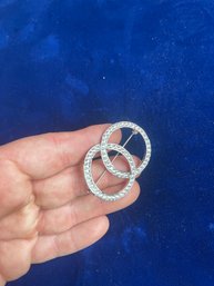 Vintage Double Ring Silver Brooch Unmarked
