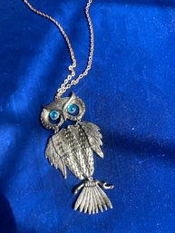 Vintage MCM Owl Jelly Belly Blue Eyes Owl Necklace Retro Hippie