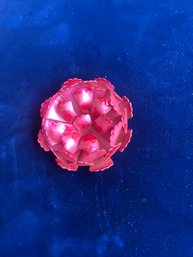 Vintage Hot Pink Peony Brooch Painted Onto Gold Untested And Unmarked