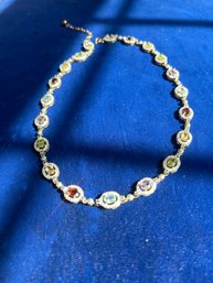Vintage GP Sterling Silver Precious Gemstone Garnet, Peridot, Amethyst, Citrine, Aquamarine Necklace