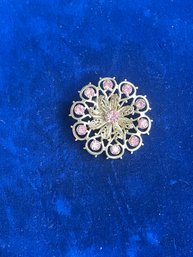 Pink And Gold Starburst Rhinestone Vintage Brooch Untested Unmarked