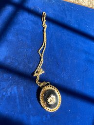 Vintage Cameo Necklace Black With Gold Rose Also A Brooch Back
