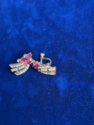 Vintage Screw Back Posts Pink White Rhinestone And Pearl Earrings Unmarked