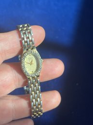 Vintage Women's Caravelle By Bulova Wrist Watch With Diamonds Around The Face Gold Plated