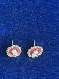Vintage Pair Of  Romantic Coro Cameo Post Earrings Unmarked And Untested
