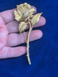 Vintage Gold Rose Brooch Charel Costume Jewelry