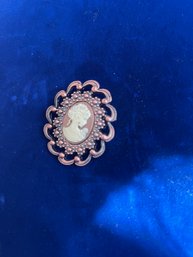 Vintage Cameo Brooch Woman's Face Pink And White