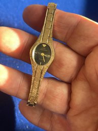 Vintage Jules Jurgensen Ladies 24mm Quartz Watch Gold Plated Case Black Dial