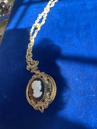 Large Vintage Cameo Necklace Woman's Face