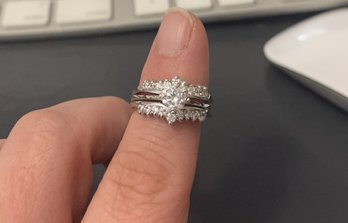 Size 6 CZ Engagement Ring & Wedding Band Set Stainless Steel Fashion Jewelry