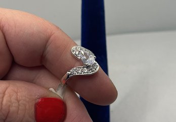 1 Carat Pear Cut Center Stone With Channel Set Accent Engagement Ring CZ Silver Size 6