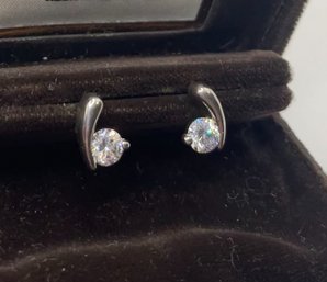 Sterling Silver With 3/4 Carat Diamond CZ Solitaire Earrings Post Backs