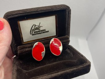 Vintage 1980s Red Enamel And 14KT GP Post Back Earrings Fashion Costume Jewelry