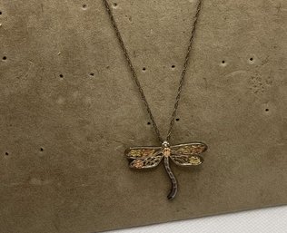 Vintage Sterling Silver Dragonfly Pendant 18' Silver Chain Necklace