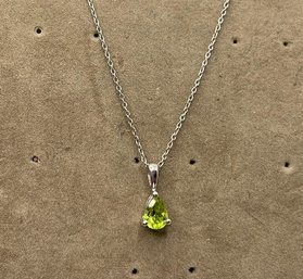 Sterling Silver Pear Shaped Peridot Gemstone Pendant (August Birthstone) 18' Silver Chain Necklace