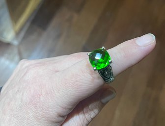 Park Lane Size 8 Hematite Ring With Green Lustrous Center Stone Pixel Cut