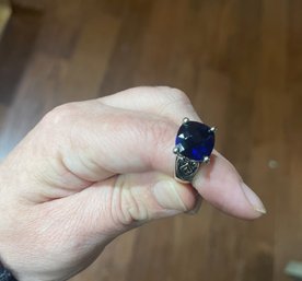 Park Lane Size 8 Hematite Ring With Blue Lustrous Center Stone Pixel Cut
