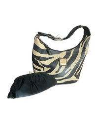 Vintage Dooney & Bourke Zebra Print Shoulder Bag With Matching Coin Purse Wallet Black Silk