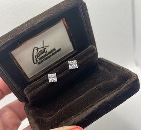 Diamond CZ Stud Earrings Princess Cut Solitaire