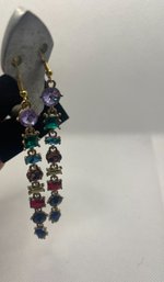 Vintage Rainbow Gemstone Dangle Earrings 1990s Costume Jewelry
