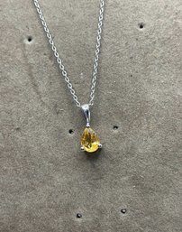 Sterling Silver Pear Shaped Citrine Gemstone Pendant (November Birthstone) 18' Silver Chain Necklace