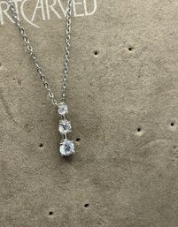 Silver Past Present & Future 3 Stone Diamond CZ Pendant With 18' Silver Chain