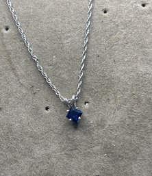 Sterling Silver Pendant Genuine Sapphire Gemstone Princess Cut .50 Carat With 18' Sterling Silver Chain