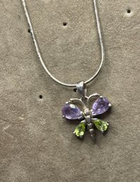Sterling Silver Amethyst & Peridot Butterfly Pendant 16' Sterling Silver Snake Chain Lobster Clasp