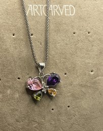 18' Italian Snake Chain (3mm Thickness) Sterling Silver With Butterfly Pendant Amethyst, Citrine, Pink ....
