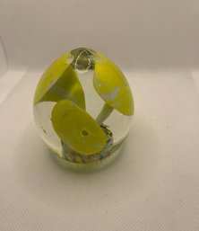 ART GLASS PAPERWEIGHT WITH YELLOW FLOWERS #4