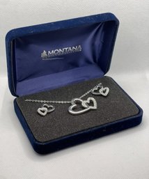 Montana Silversmiths Sterling Silver Heart Necklace And Earrings Set With Diamonds