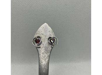 Sterling Silver Stud Earrings With Garnet Heart Gemstones January Birth Stone